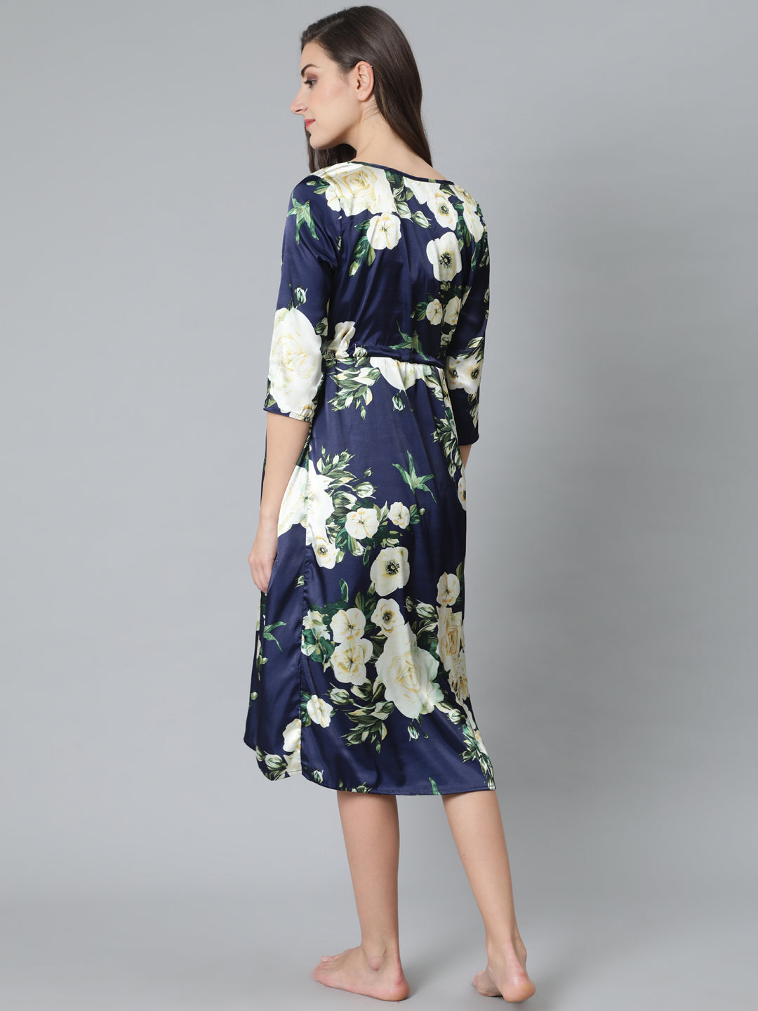 Women's Navy Blue Floral Print Maternity Dress