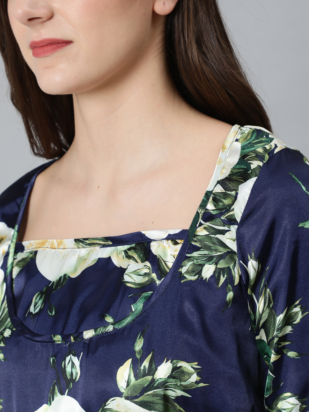 Women's Navy Blue Floral Print Maternity Dress