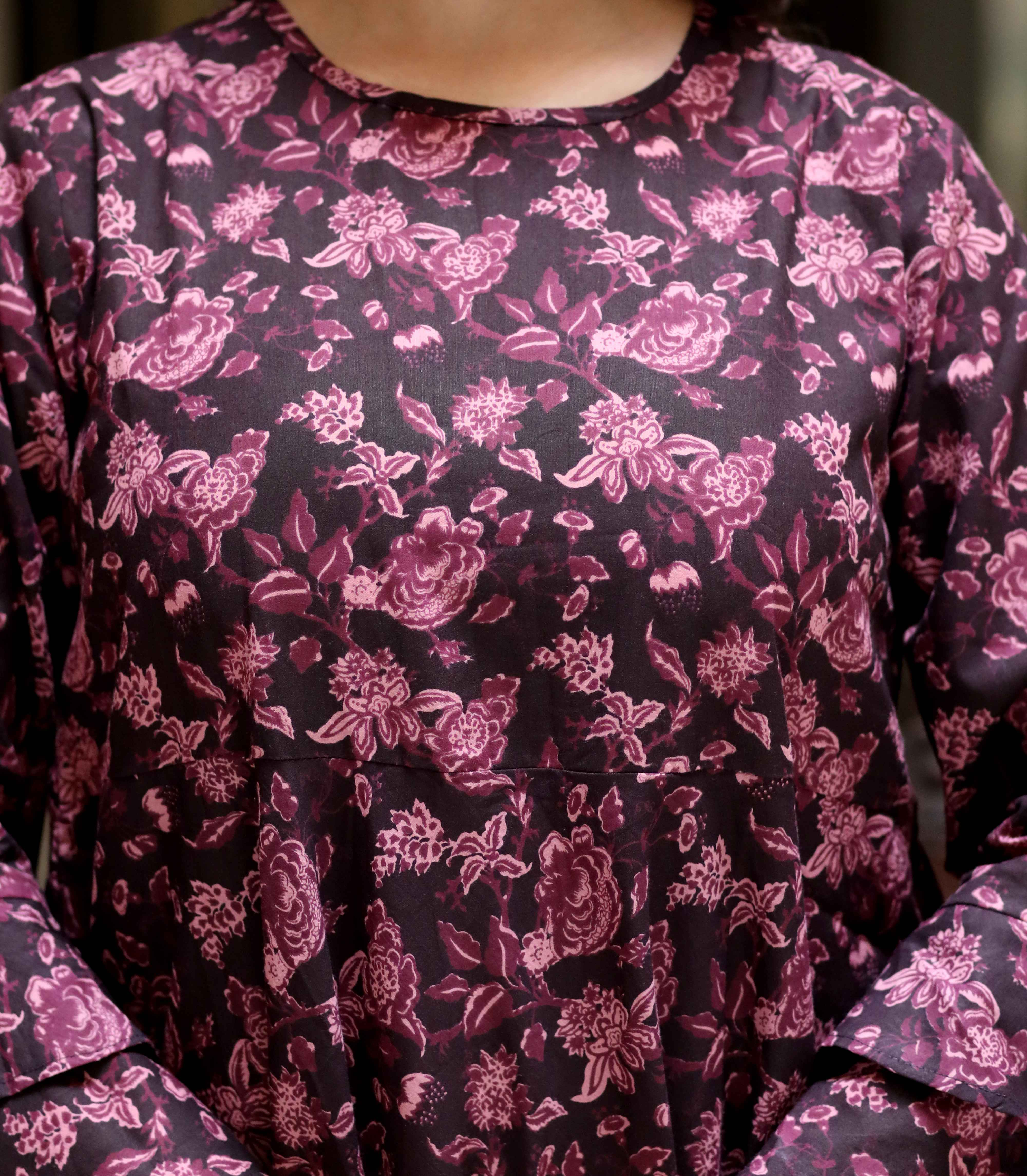 Women's Floral Printed Festive Wear Bell Sleeve Maroon Anarkali Kurta - Doriyaan