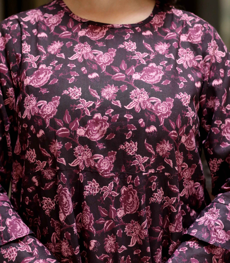 Women's Floral Printed Festive Wear Bell Sleeve Maroon Anarkali Kurta
