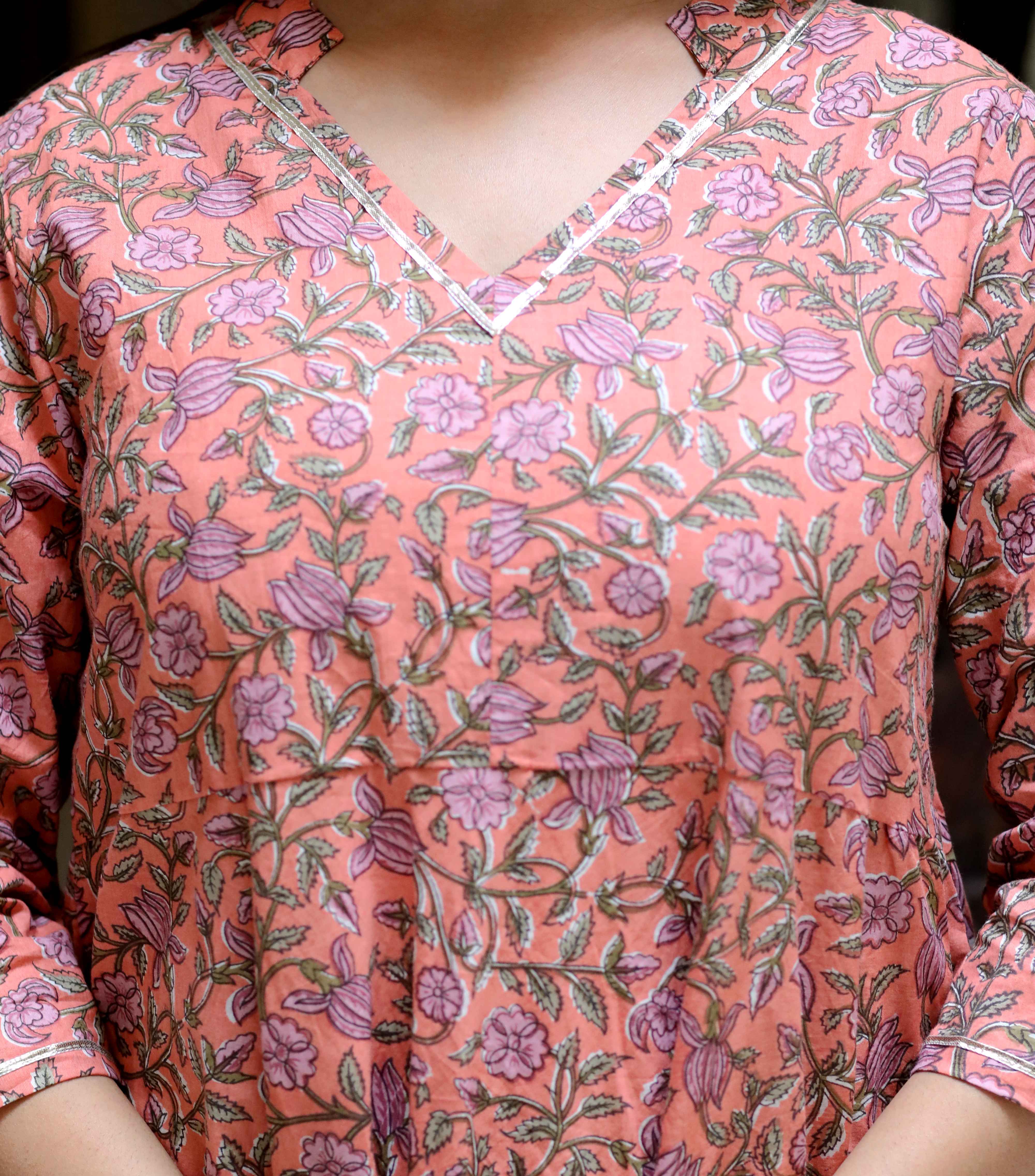 Women's Orange Cotton Floral And Gota Patti Details Party Wear Anarkali Kurta - Doriyaan