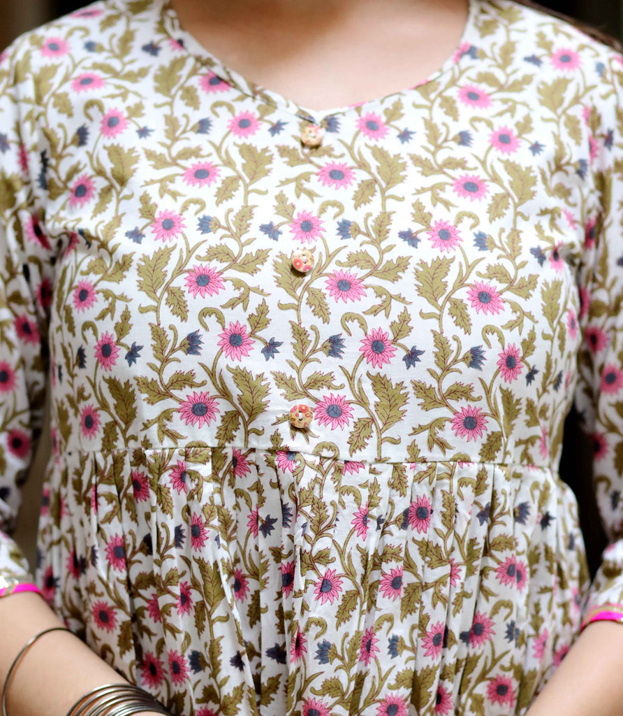 Women's Beautiful Floral Print Cotton Pink Kurta Sharara Set
