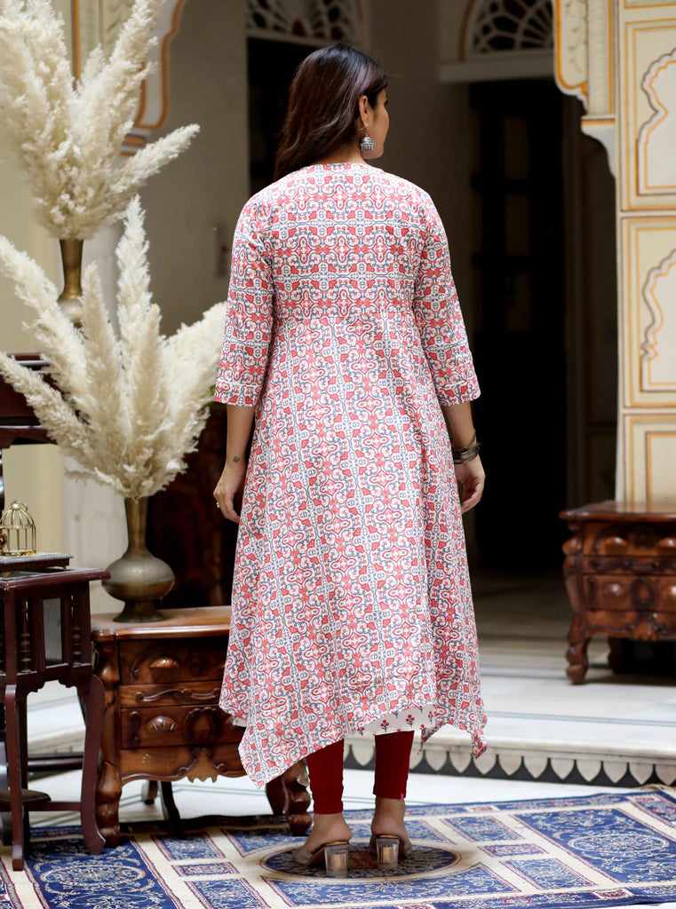 Women's Gorgeous Floral Printed Sleeveless Cotton Long Kurta With Floral Printed Jacket