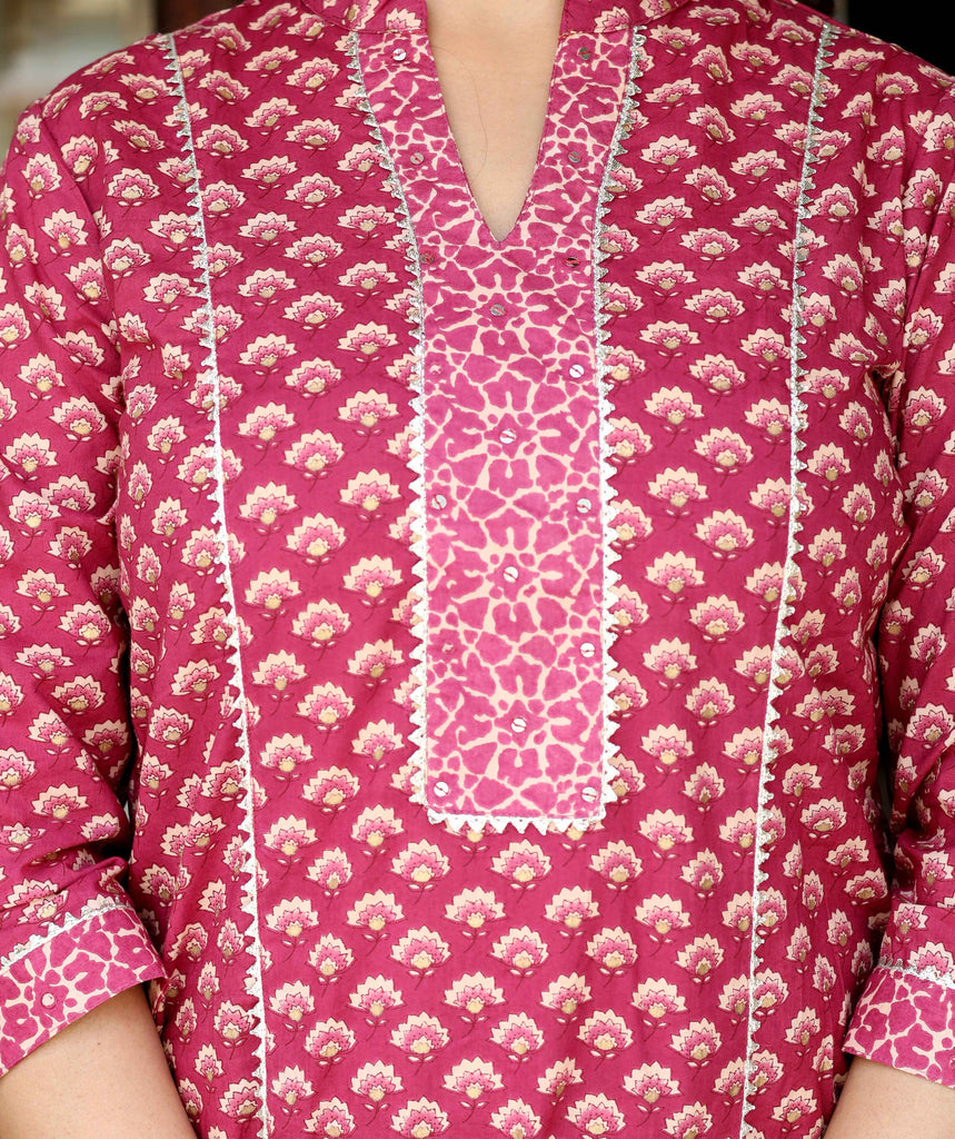 Women's Floral Printed Charming Pink Straight Kurta With Palazzo Set