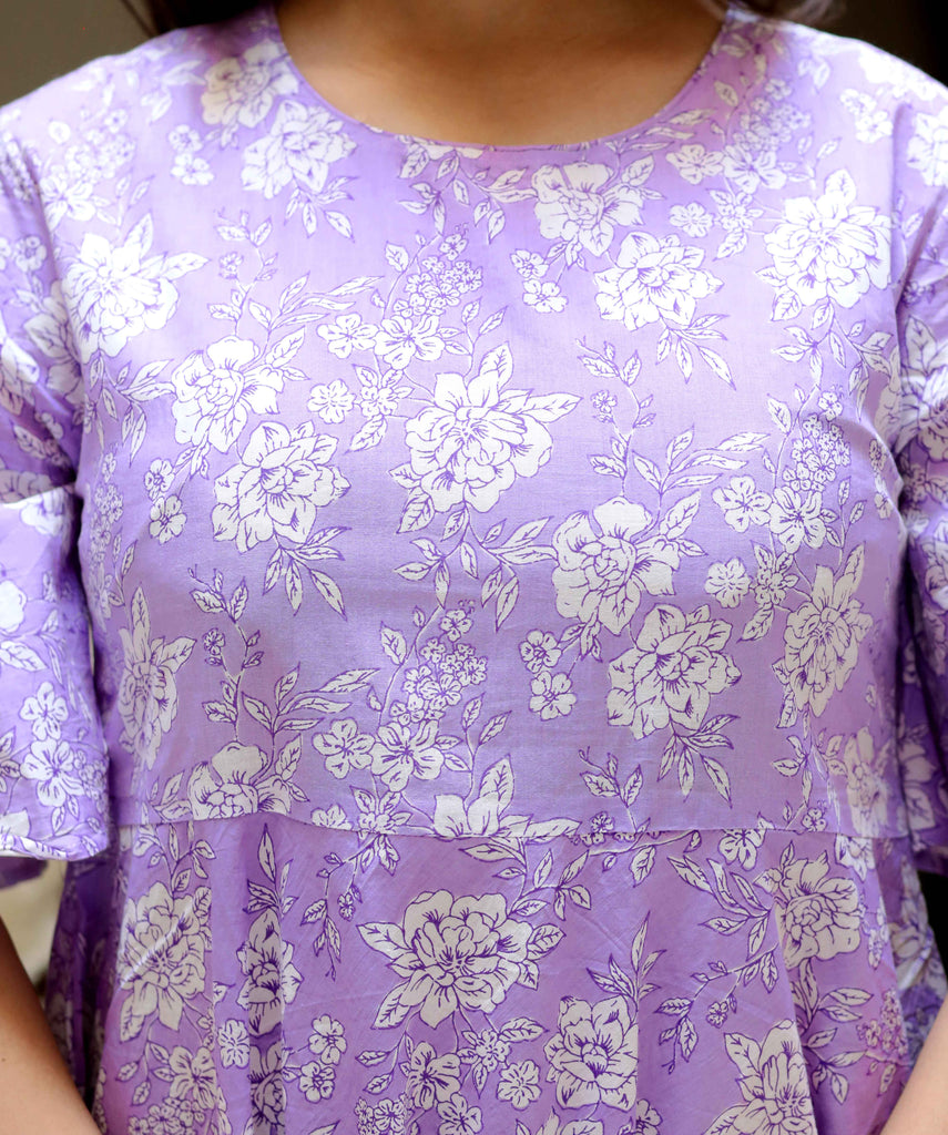 Women's Floral Printed Festive Wear Lavender Anarkali Kurta