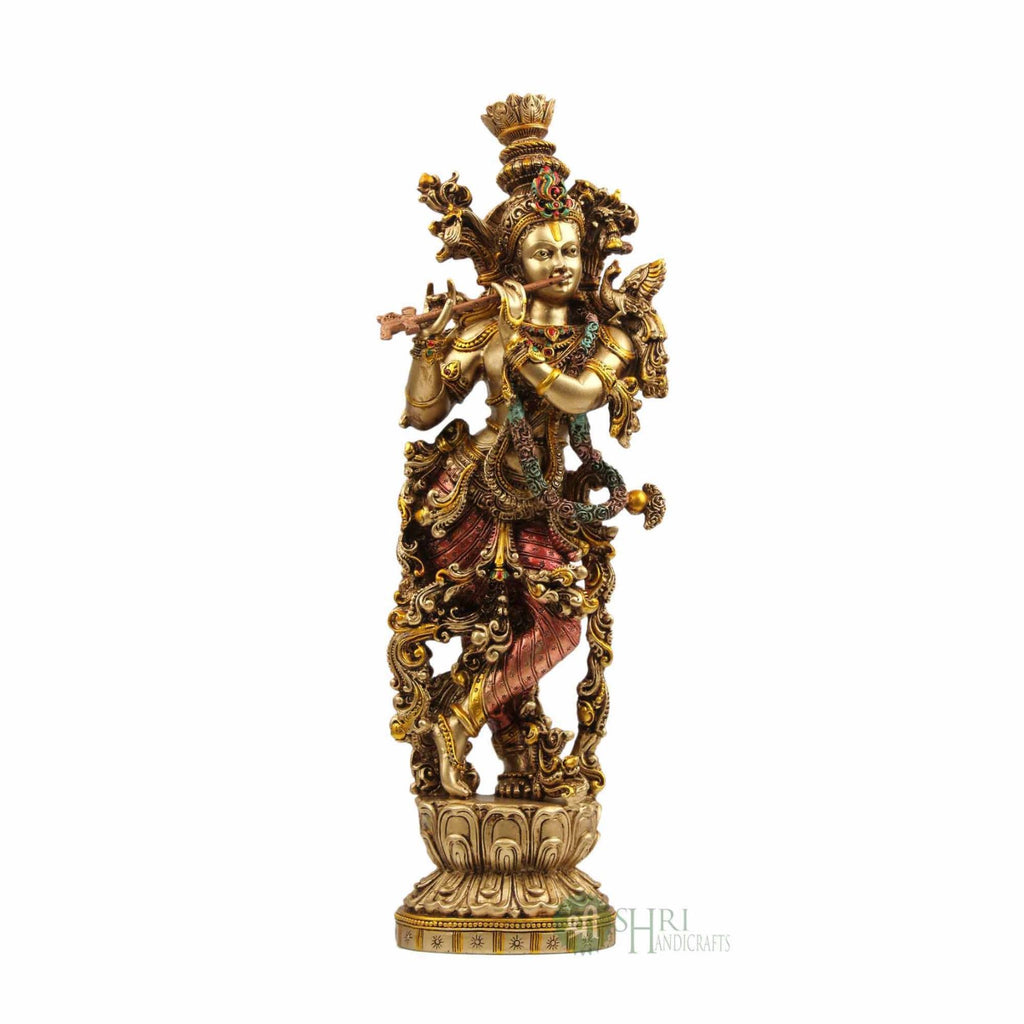 15" Krishna Standing Resin Statue in Copper Finish Painting