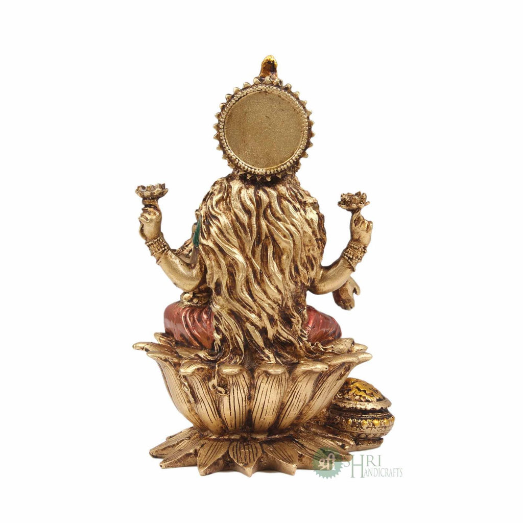 Goddess Lakshmi Seated on Lotus Painted Statue – 6 Inch