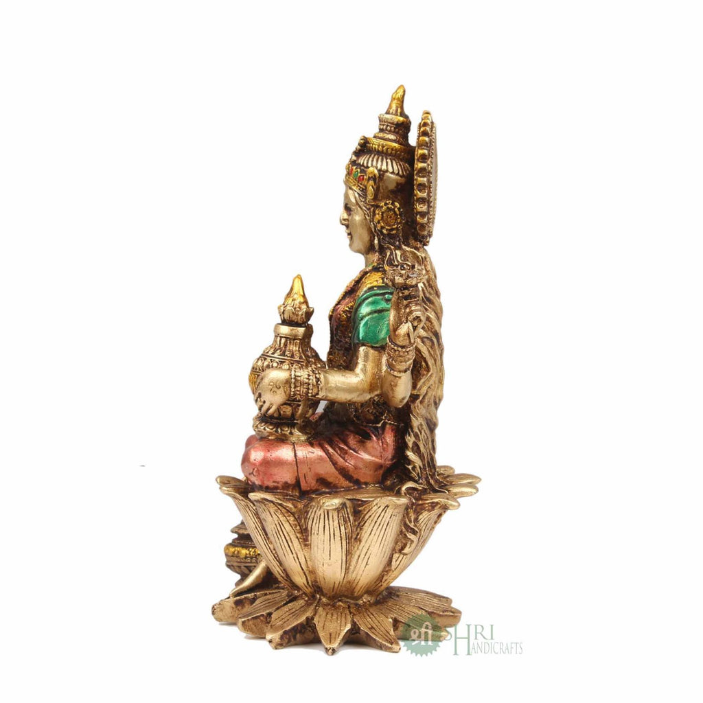 Goddess Lakshmi Seated on Lotus Painted Statue – 6 Inch