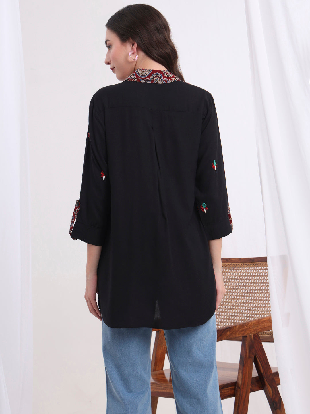 Women's Chikankari Viscose Rayon And Ajark Print Shirt S4000