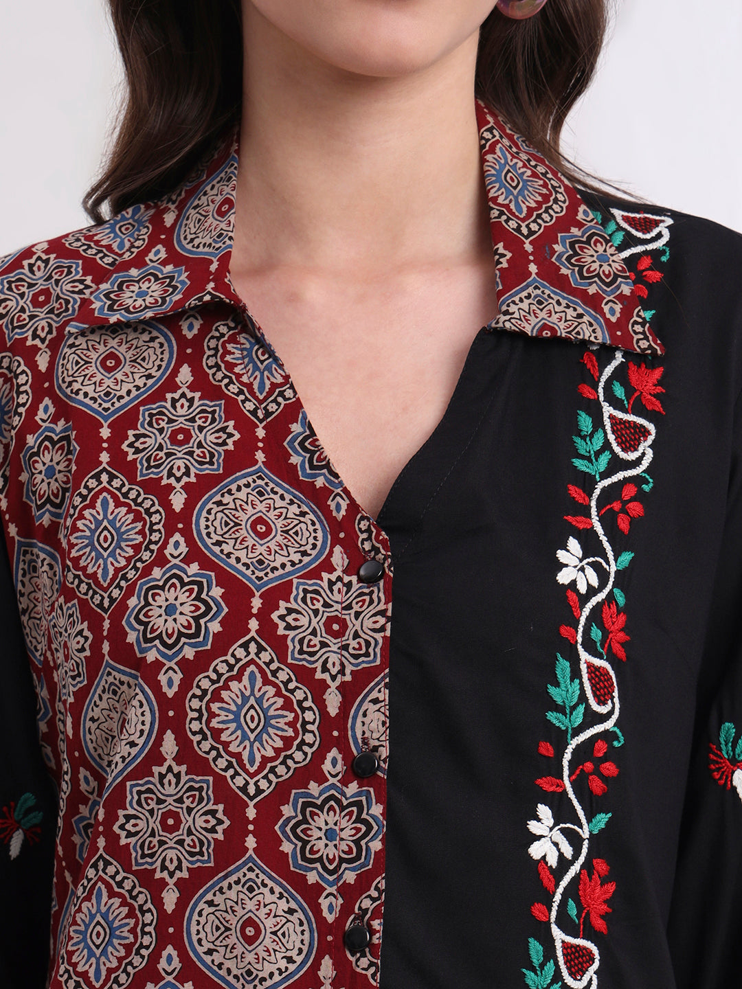 Women's Chikankari Viscose Rayon And Ajark Print Shirt S4000