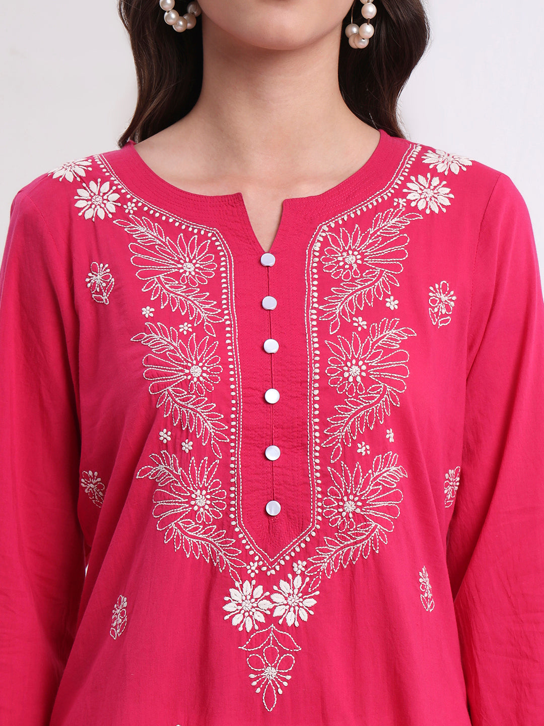 Women's Chikankari Hand Embroidery Cotton Pink Kurta S1001