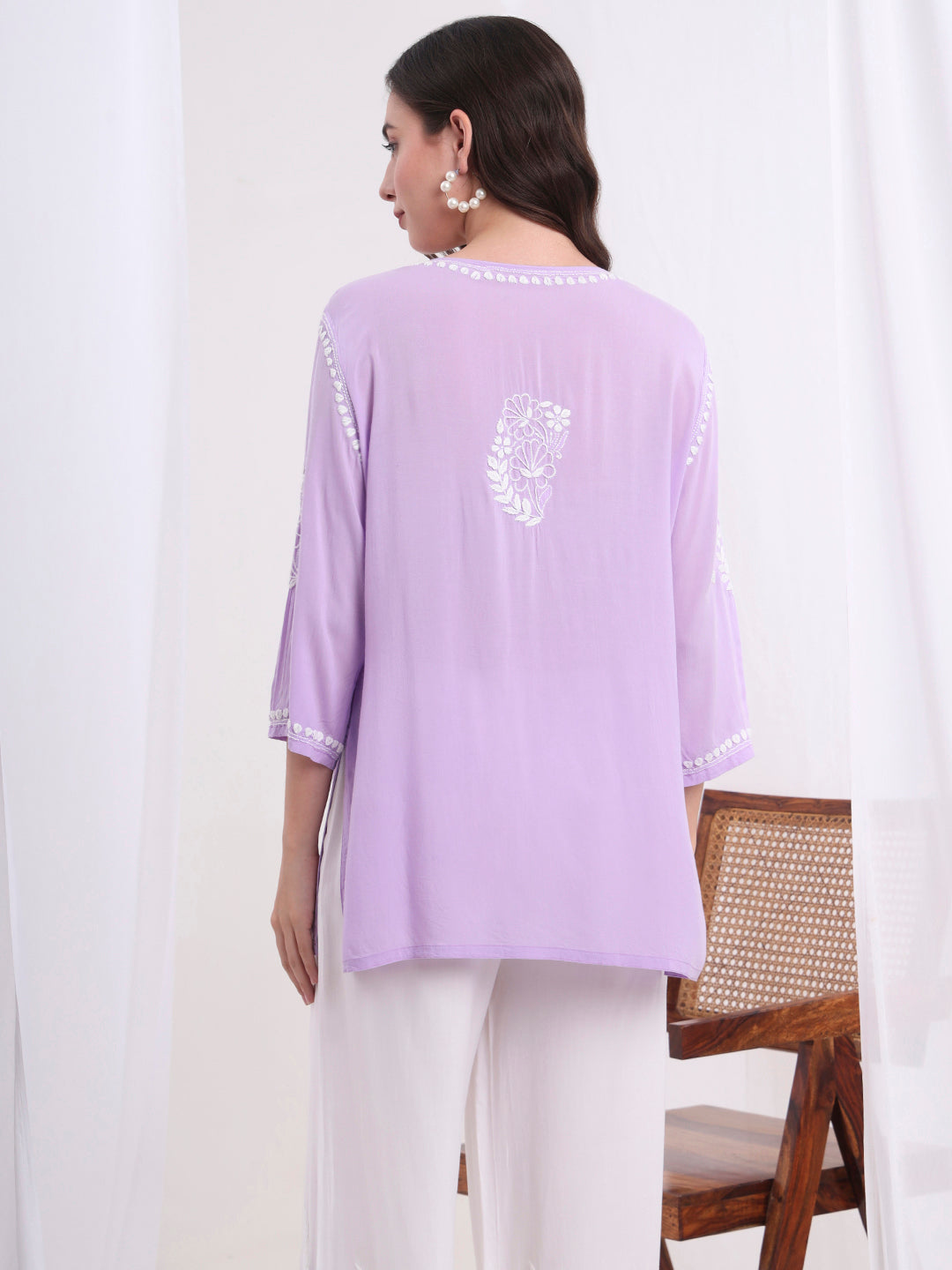 Women's Chikankari Purple Modal Cotton Kurti S1005
