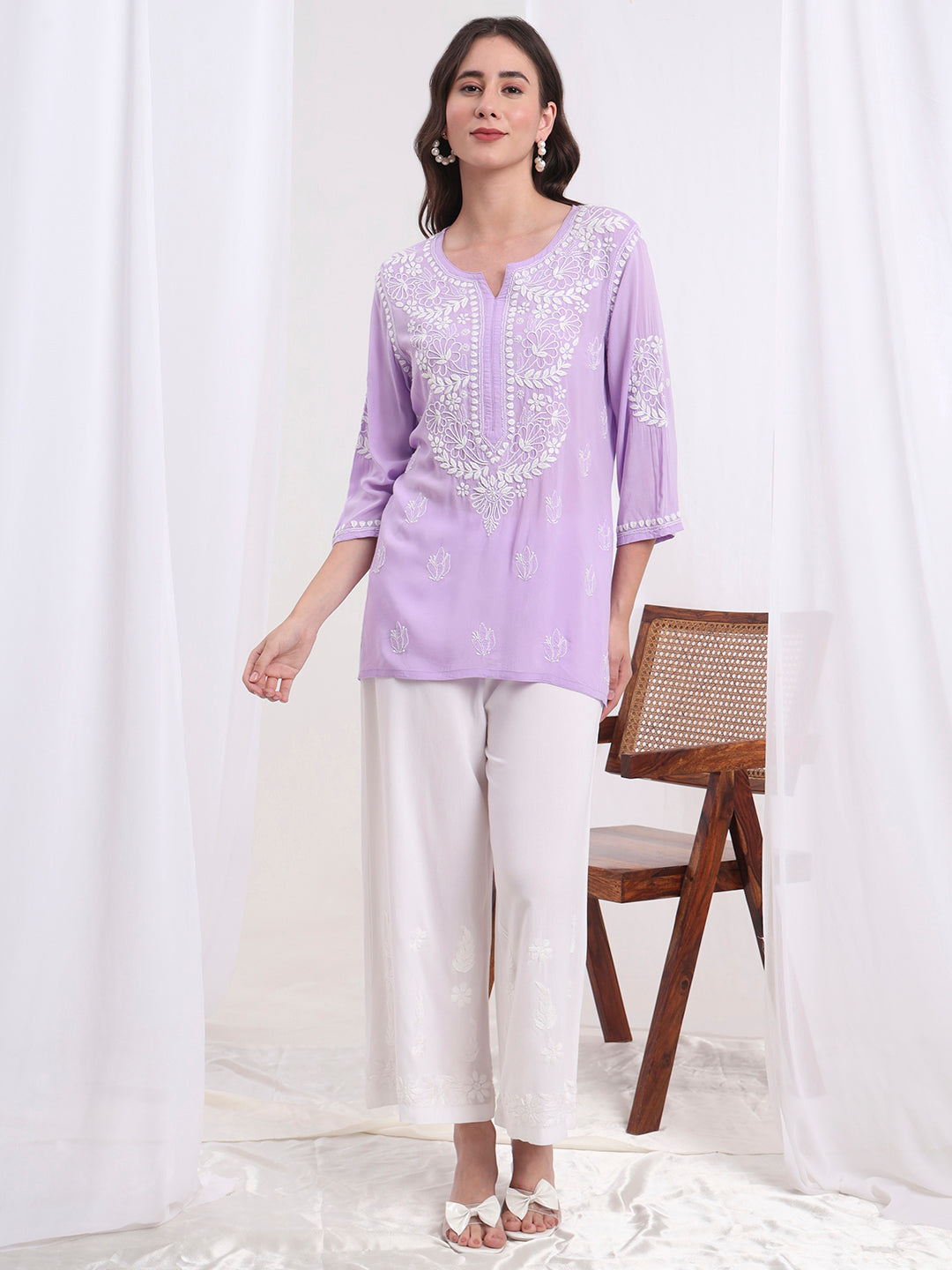 Women's Chikankari Purple Modal Cotton Kurti S1005