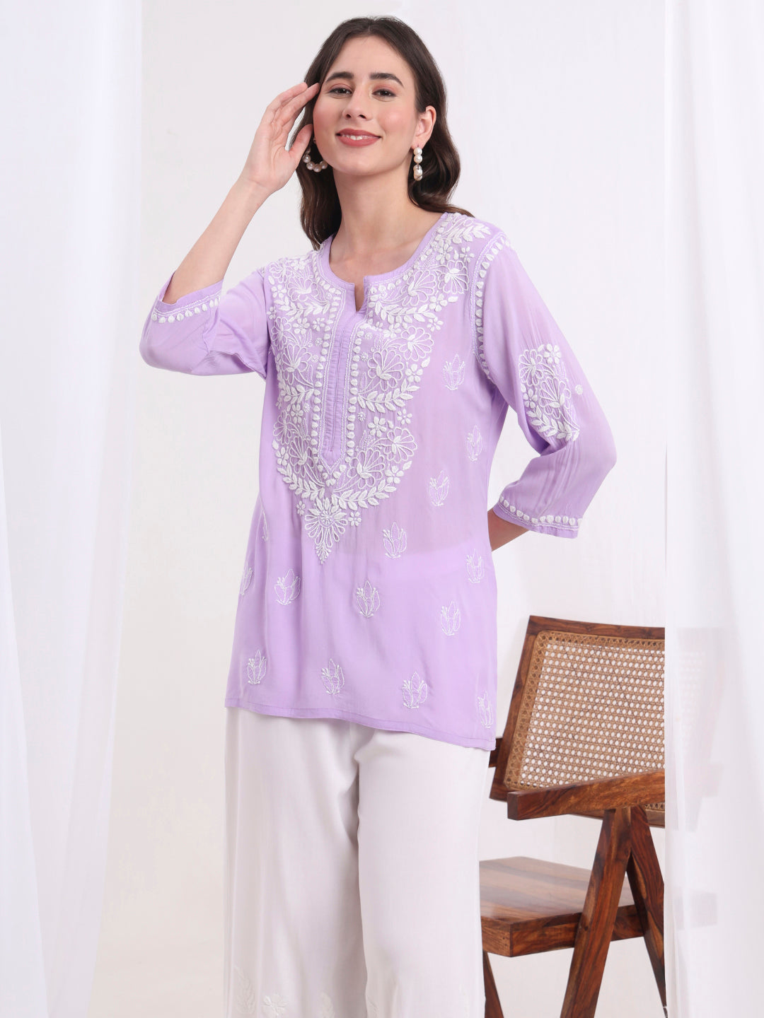 Women's Chikankari Purple Modal Cotton Kurti S1005