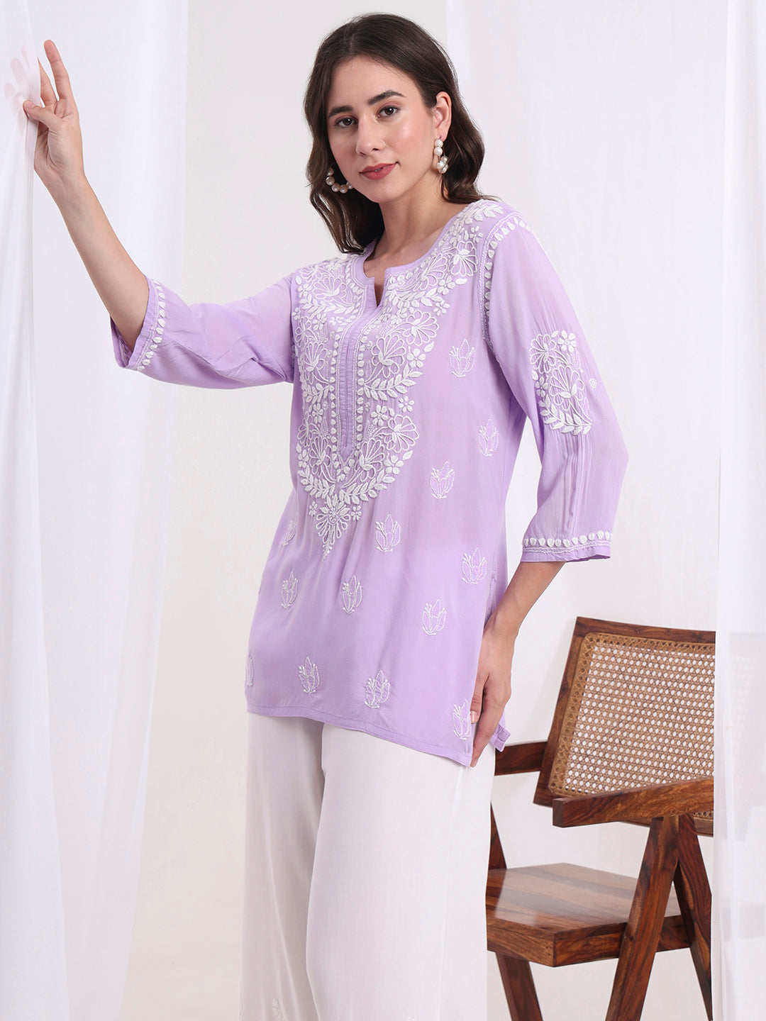 Women's Chikankari Purple Modal Cotton Kurti S1005