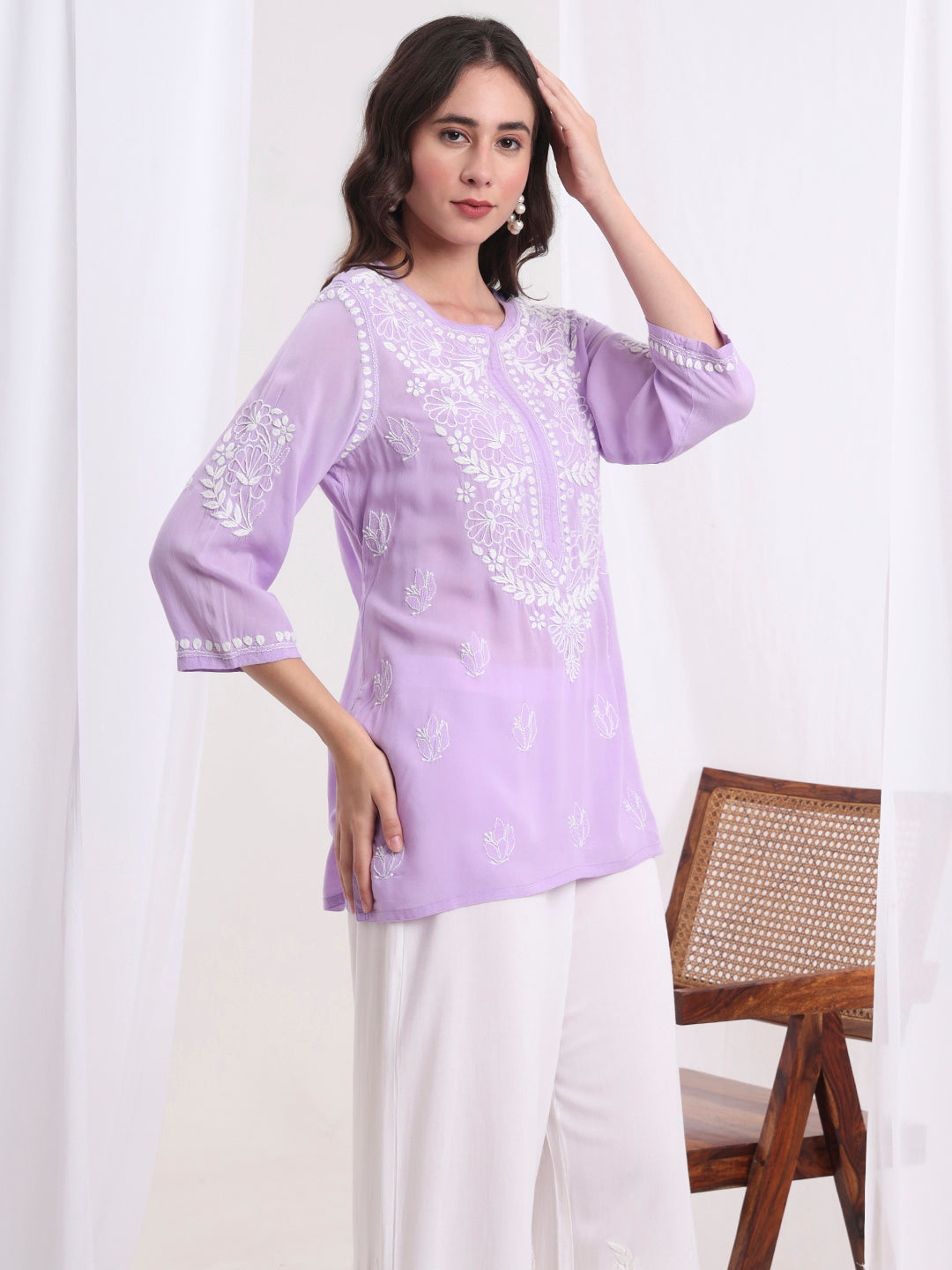 Women's Chikankari Purple Modal Cotton Kurti S1005