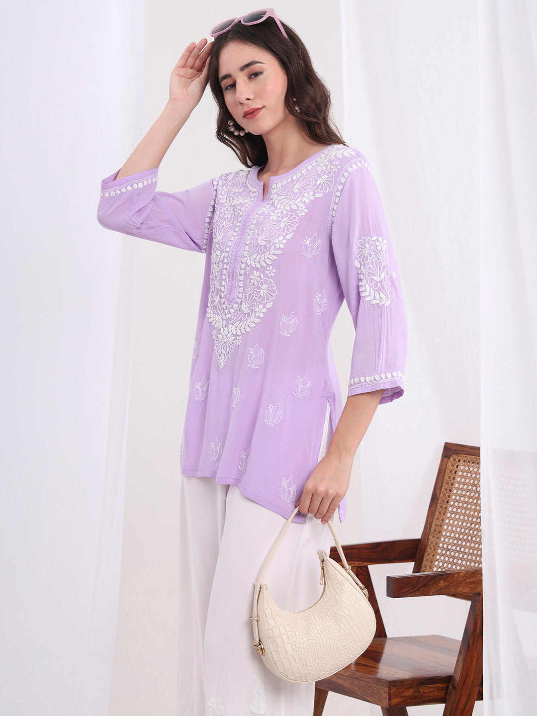 Women's Chikankari Purple Modal Cotton Kurti S1005