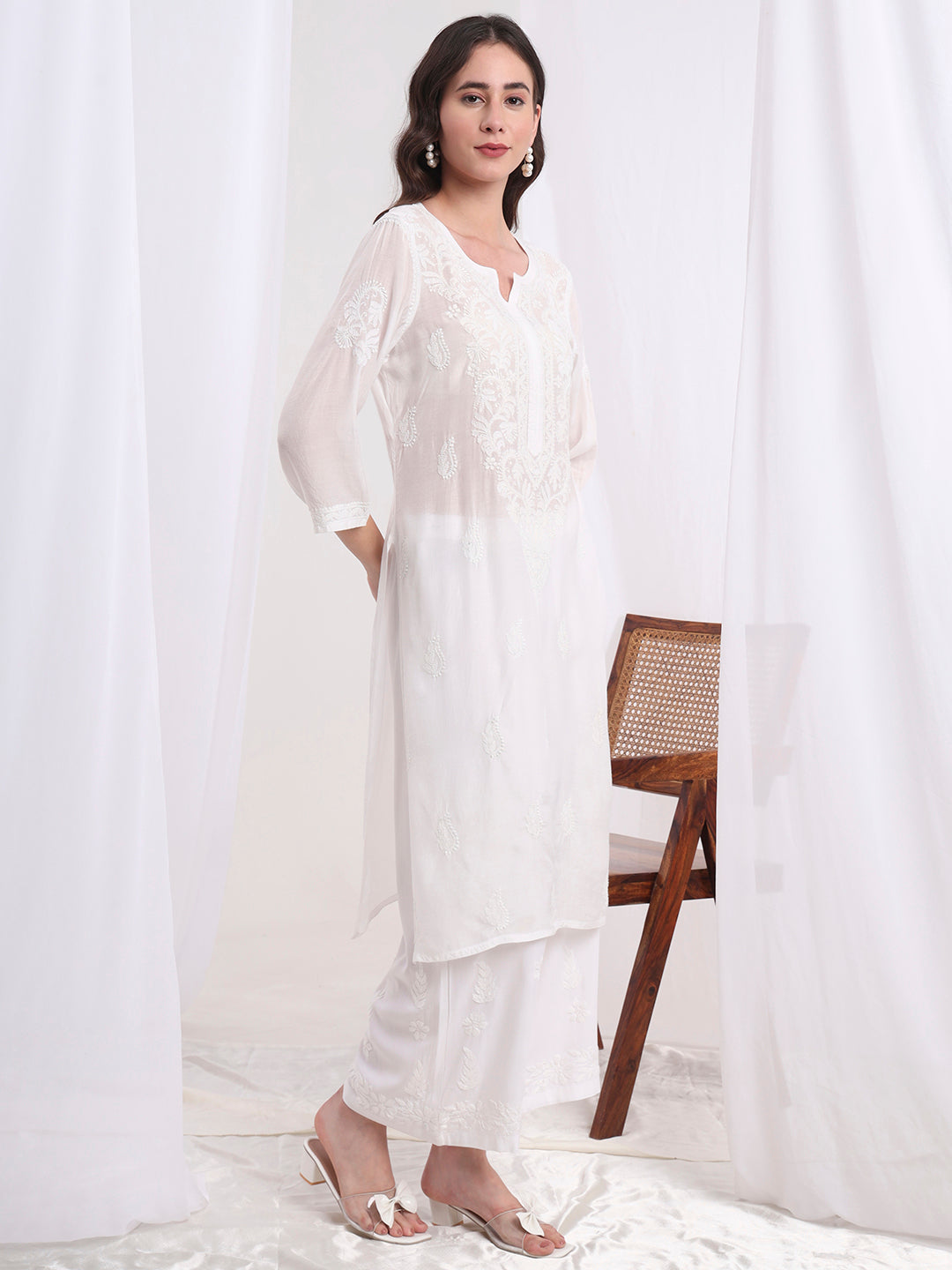 Women's Chinkankari White Muslin Co-Ord Set S1001-101