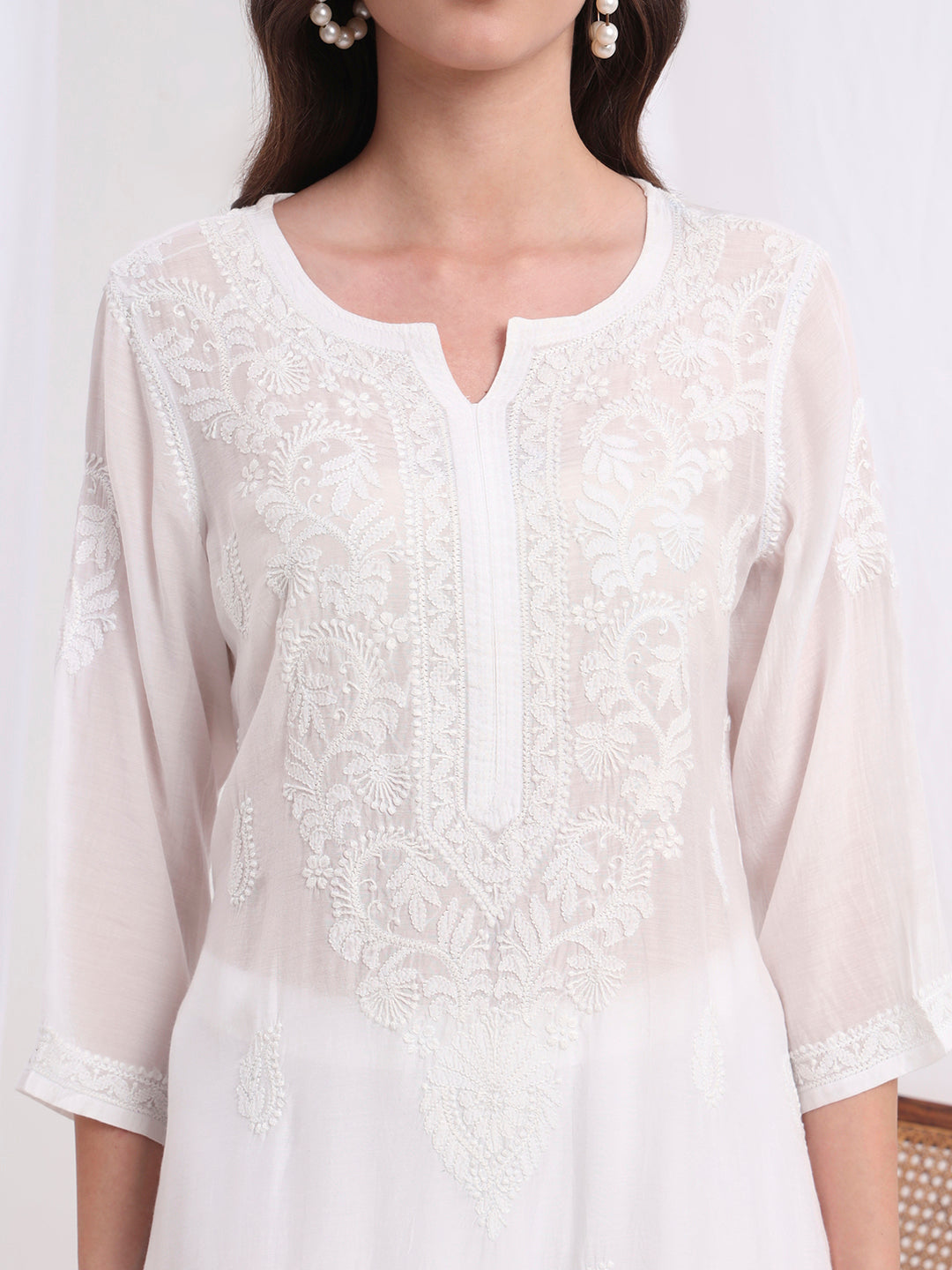 Women's Chinkankari White Muslin Co-Ord Set S1001-101