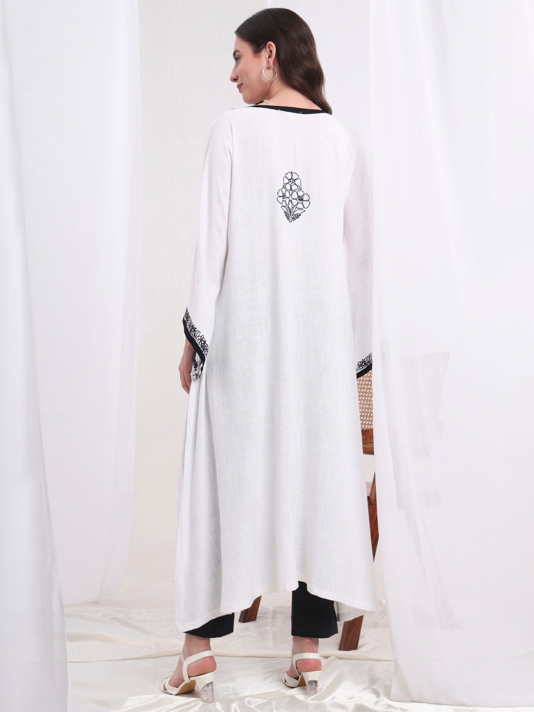 Women's Chikankari White Khadi Cotton Kaftan Style Kurta S1006