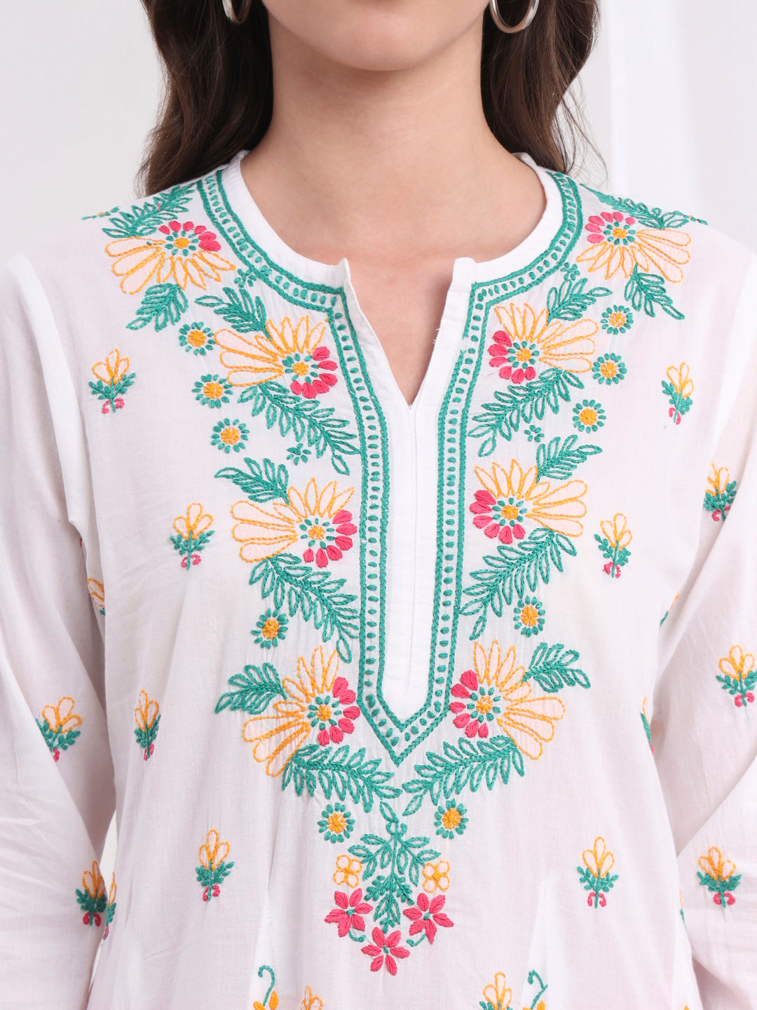 Women's Chikankari White Cotton Three Color Kalidar Kurta S1003