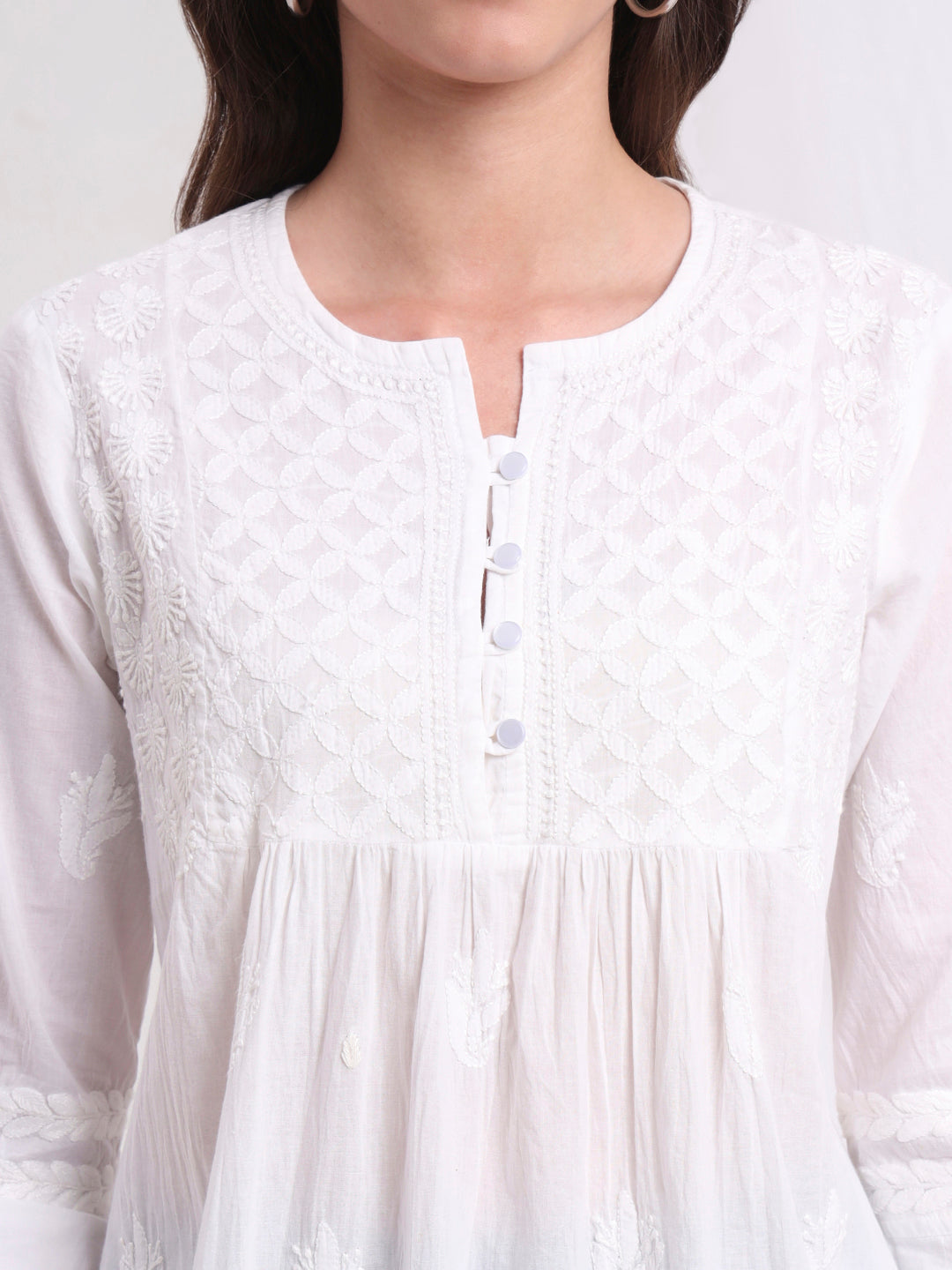 Women's Chikankari Cotton White Kurti S1010