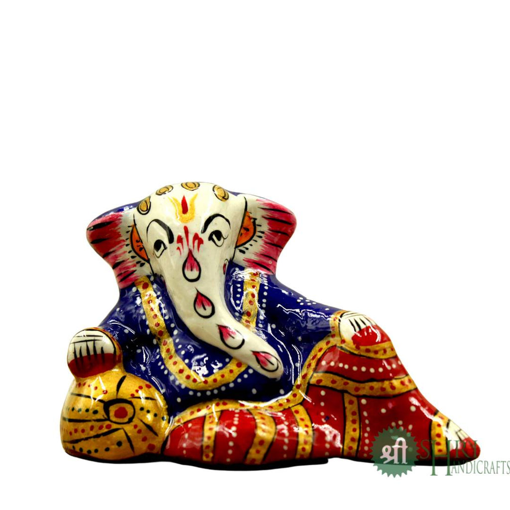 Ganesh Leta Idol 2.5 Inch | Reclining Ganesha Meenakari Metal Murti
