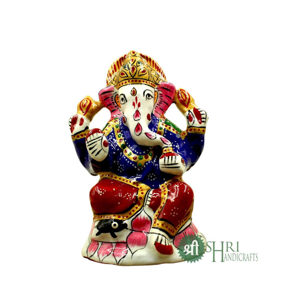 Kamal Ganesha Idol 5 Inch | Meenakari Metal Lotus Ganesh Murti