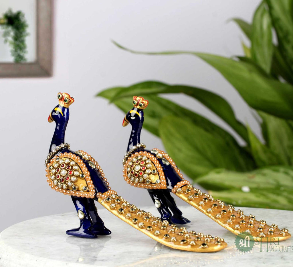 4"PEACOCK WITH TELL JWELLERY STONE STATUE MT