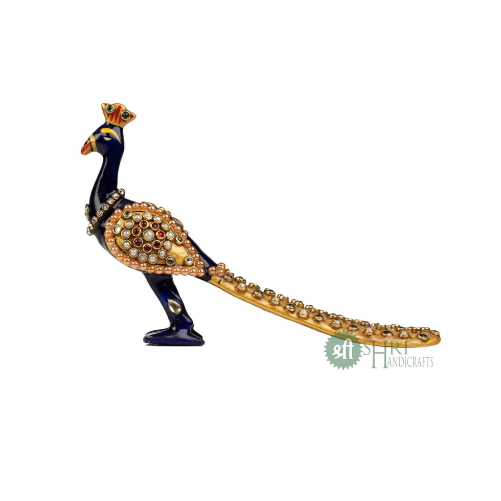 4"PEACOCK WITH TELL JWELLERY STONE STATUE MT