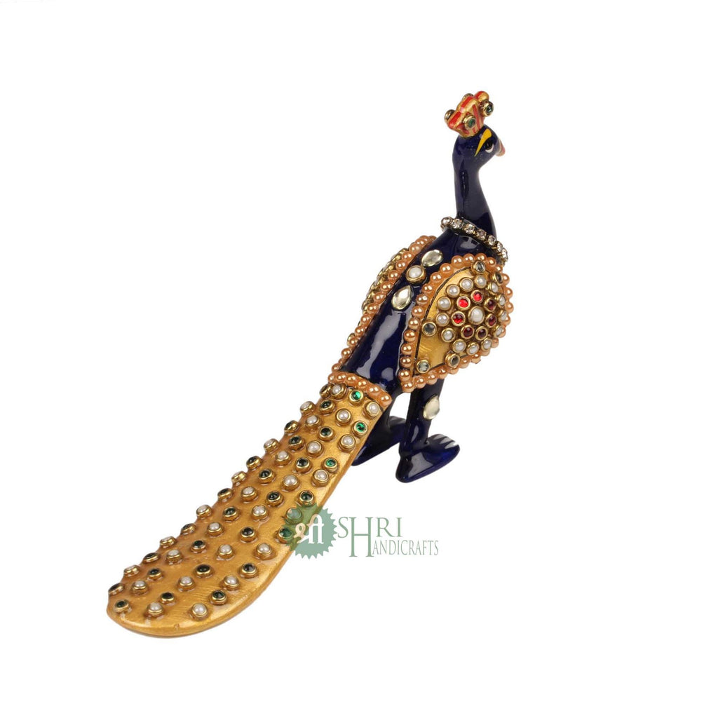 4"PEACOCK WITH TELL JWELLERY STONE STATUE MT