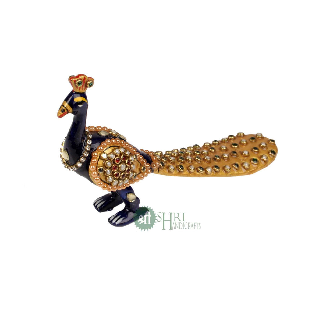 4"PEACOCK WITH TELL JWELLERY STONE STATUE MT