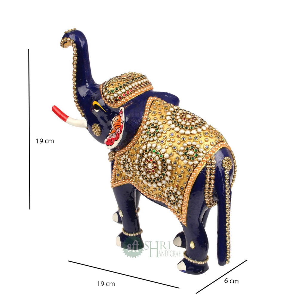 Metal Elephant Idol 8 Inch | Meenakari Jewellery Stone Painting