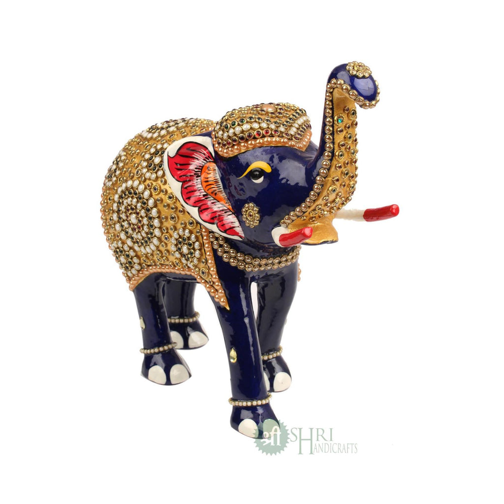 Metal Elephant Idol 8 Inch | Meenakari Jewellery Stone Painting