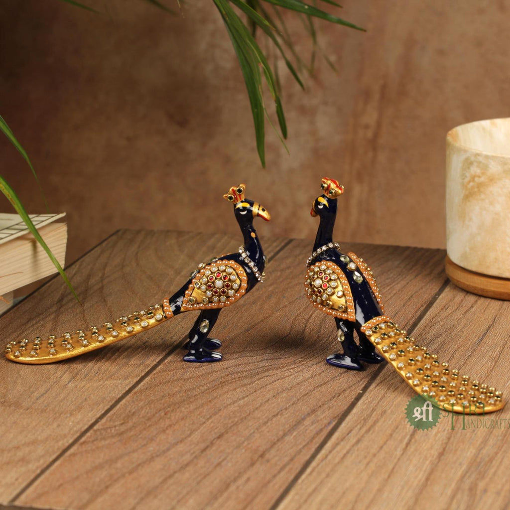 4"PEACOCK WITH TELL JWELLERY STONE STATUE MT