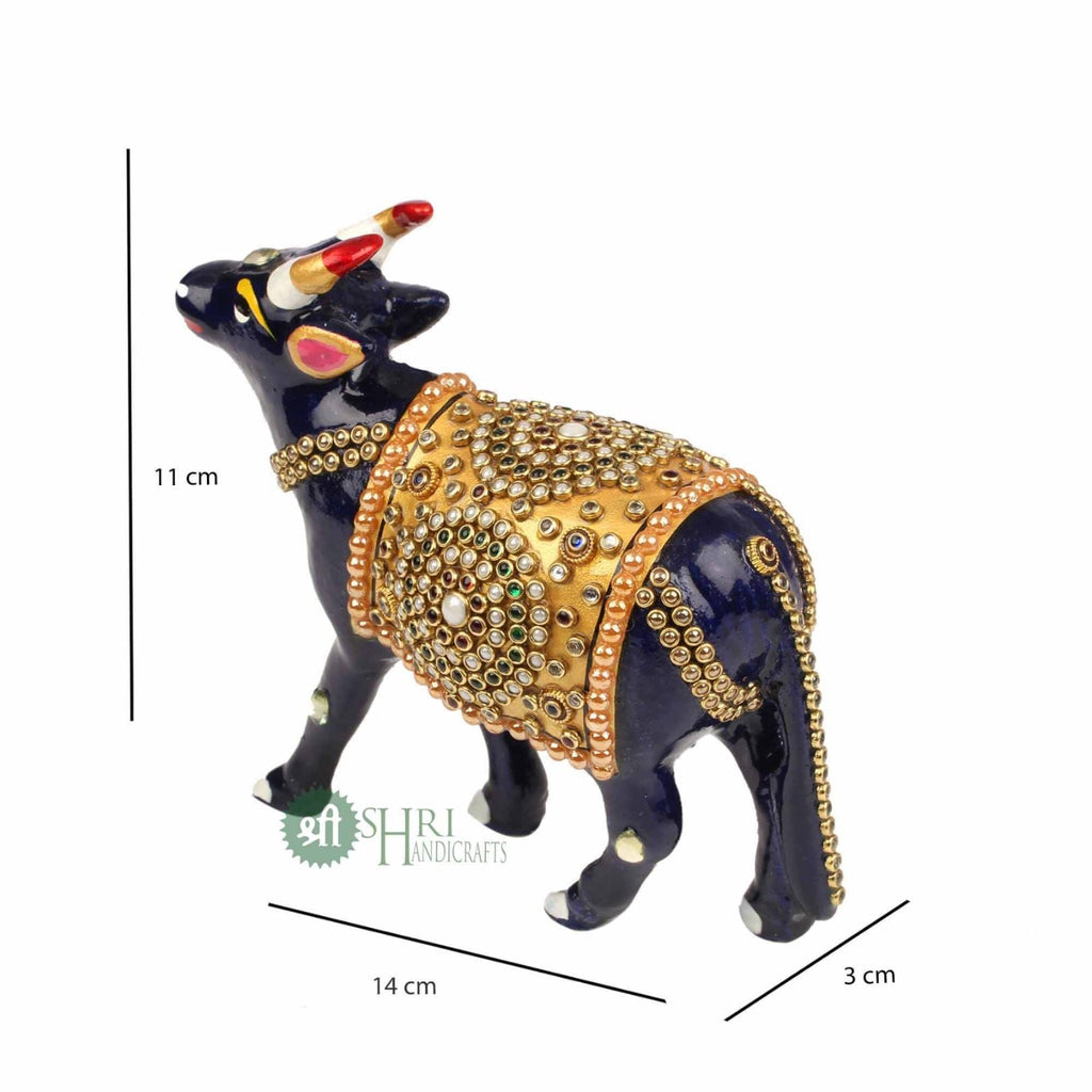 Handcrafted Cow Stone Painting with Gemstone Embellishments – 5 Inch