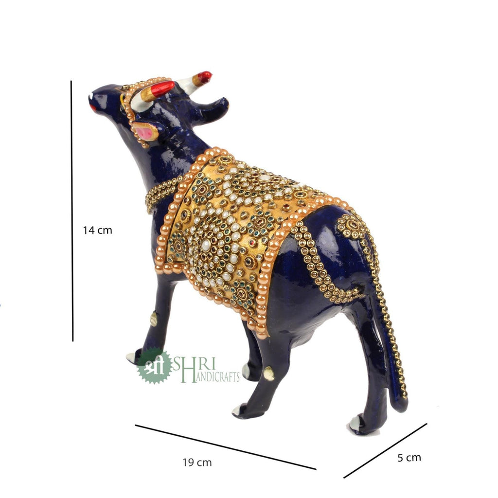 Handcrafted Cow Stone Painting with Gemstone Embellishments – 6 Inch
