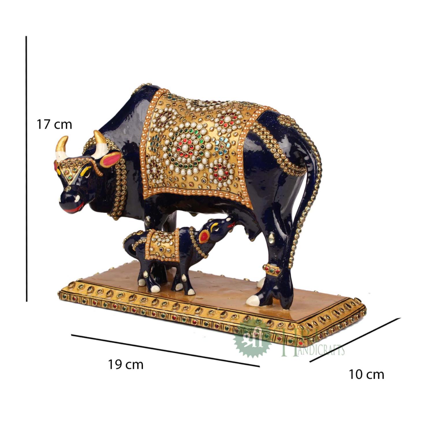 8"COW WITH CALF JWELLERY STONE STATUE MT