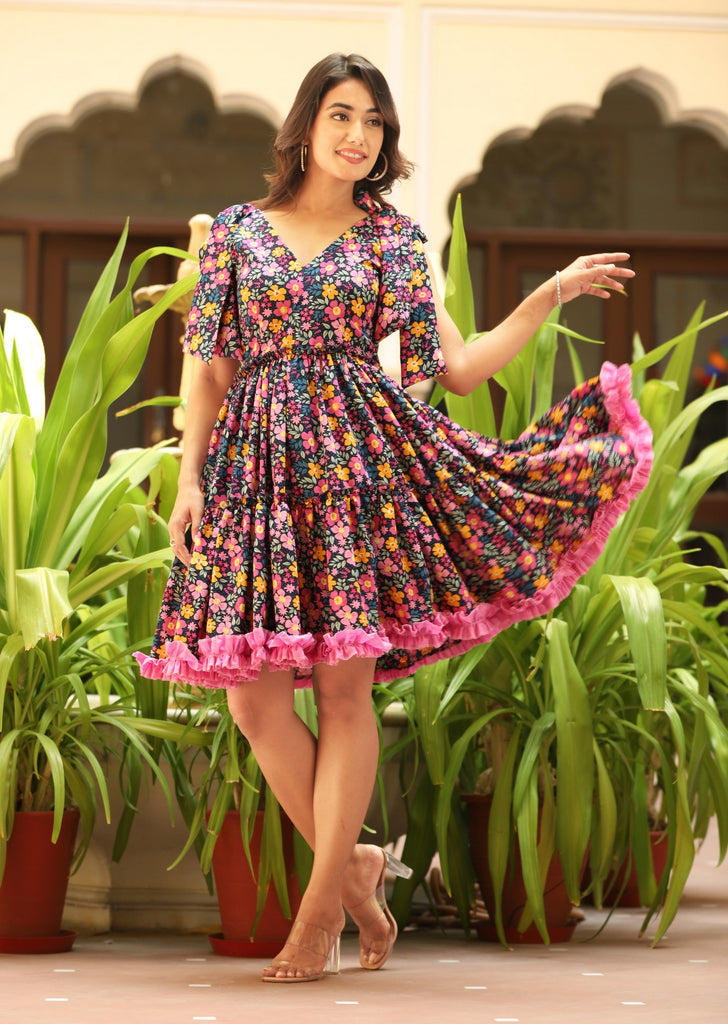 Women's Multicolor Floral Tiered Dress