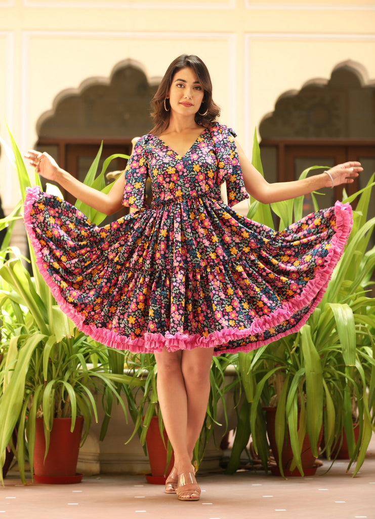 Women's Multicolor Floral Tiered Dress