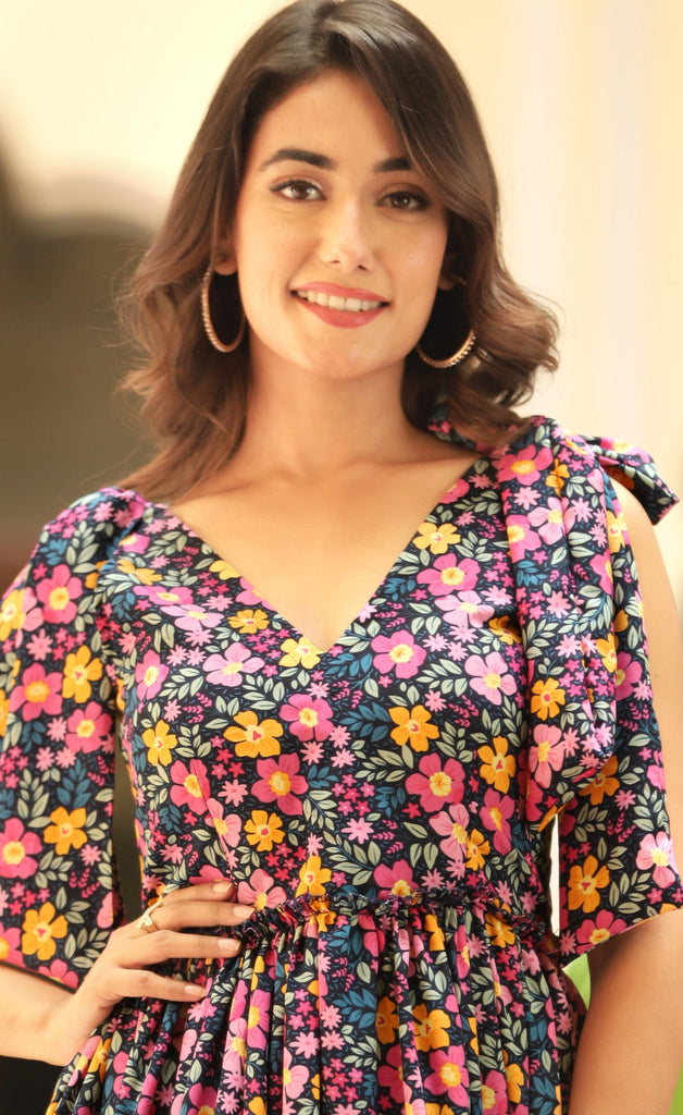 Women's Multicolor Floral Tiered Dress