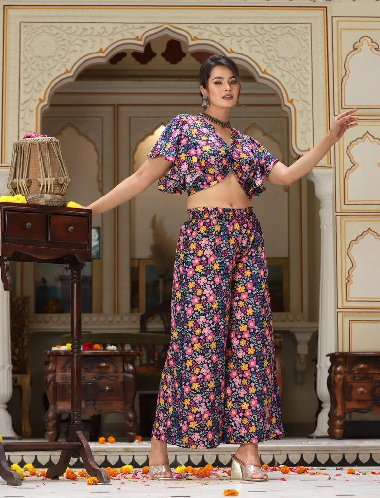 Women's Multicolor Floral Top Palazzo Set