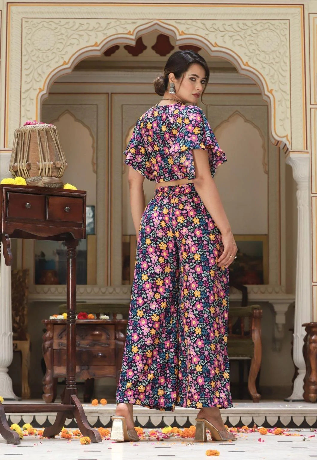 Women's Multicolor Floral Top Palazzo Set - Lado Jaipuri