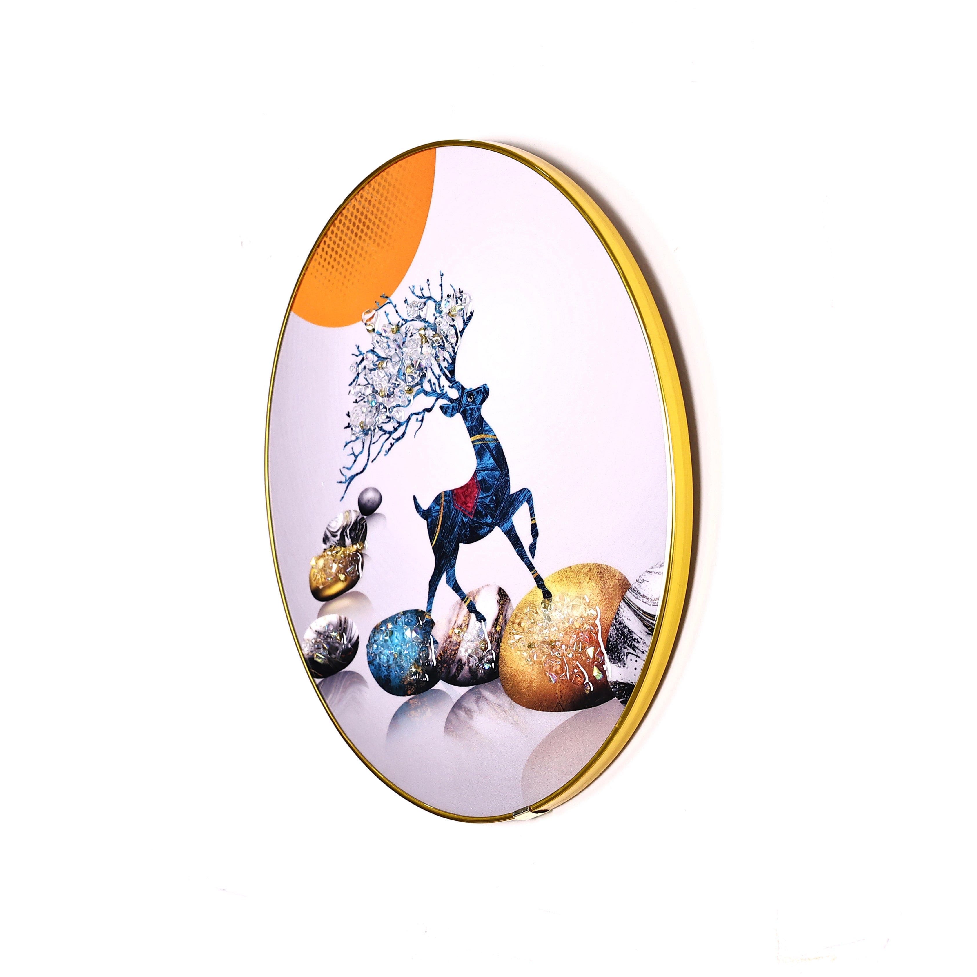 Multicoloured Deer Round-Shaped Crystal-Embellished Resin Wall Hanging