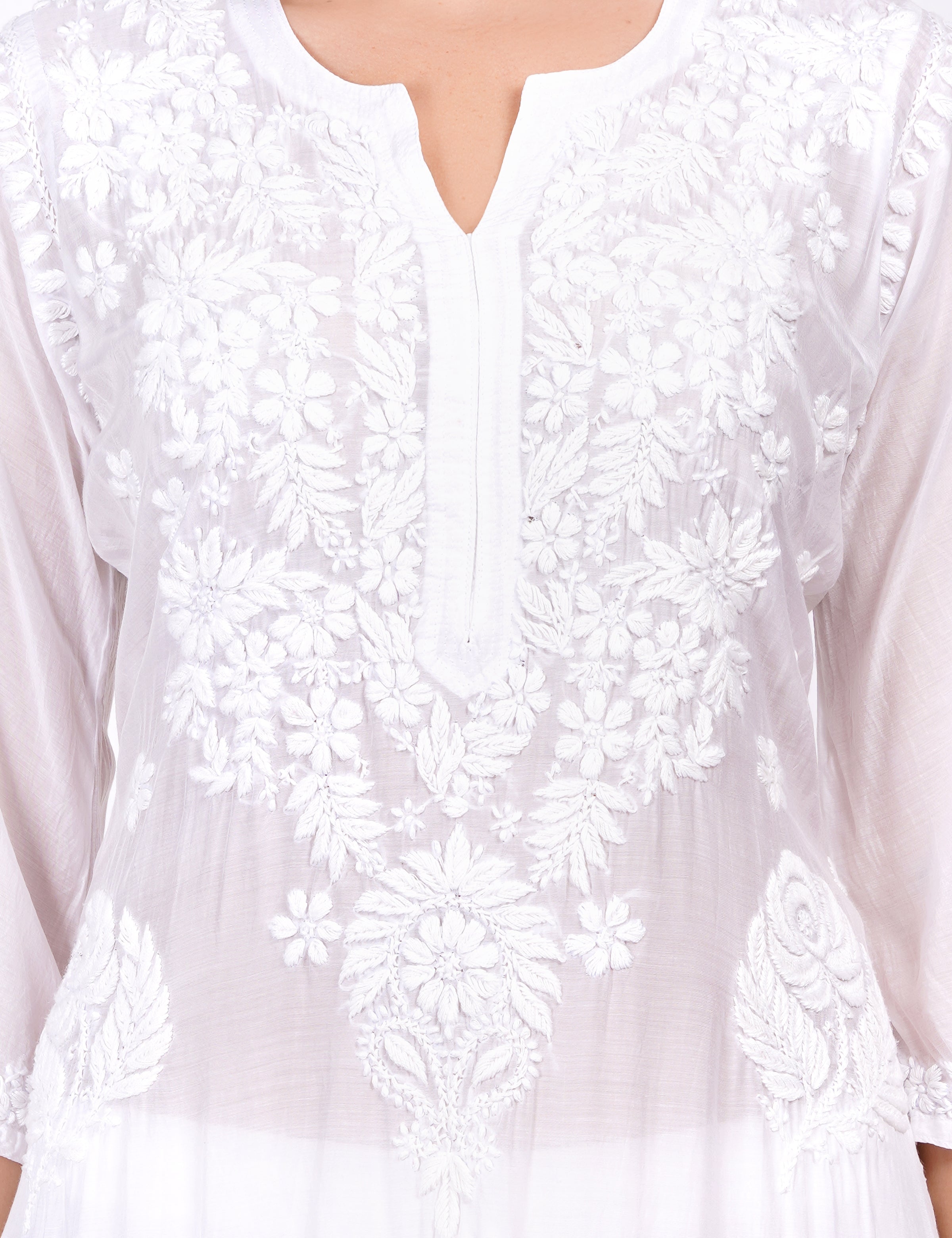 Women's Muslin White Color Chikankari Kurti