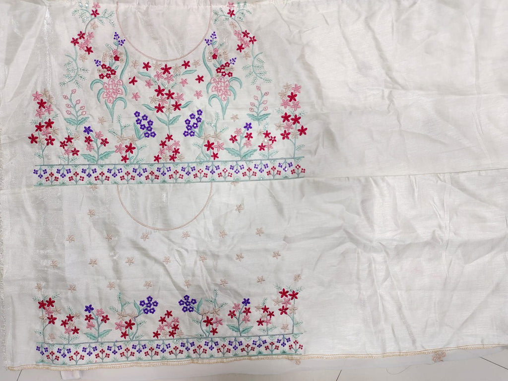 Women's Cream Thread Embroidery Georgette Designer Lehenga Choli With Dupatta  (Semi-Stitched )