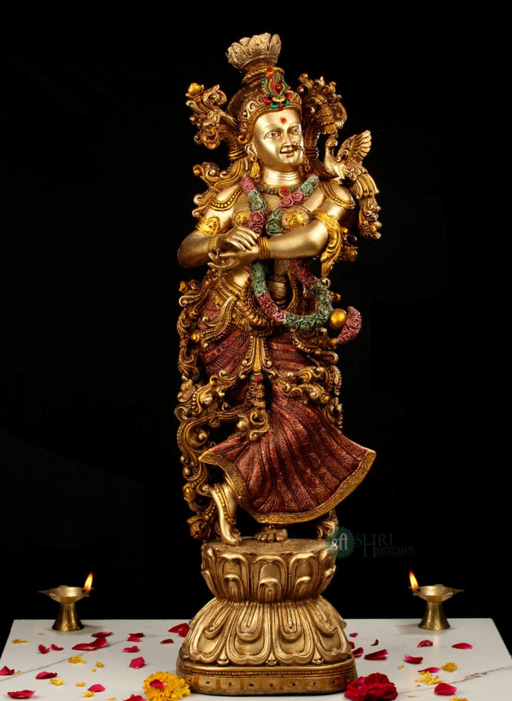 30" Radha Standing Pair Idol | Large Fine Metal Finish Resin Statue