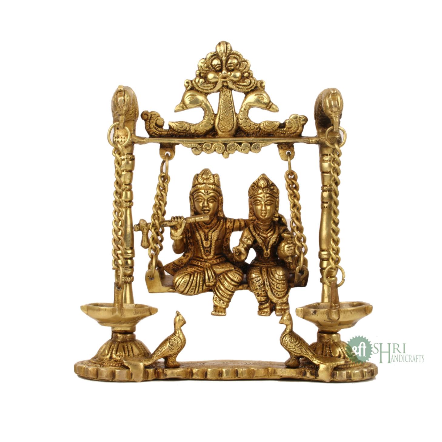 BRX-135-9 (9" BRASS JHULA RADHA KRISHNA WITH DEEPAK BRX)