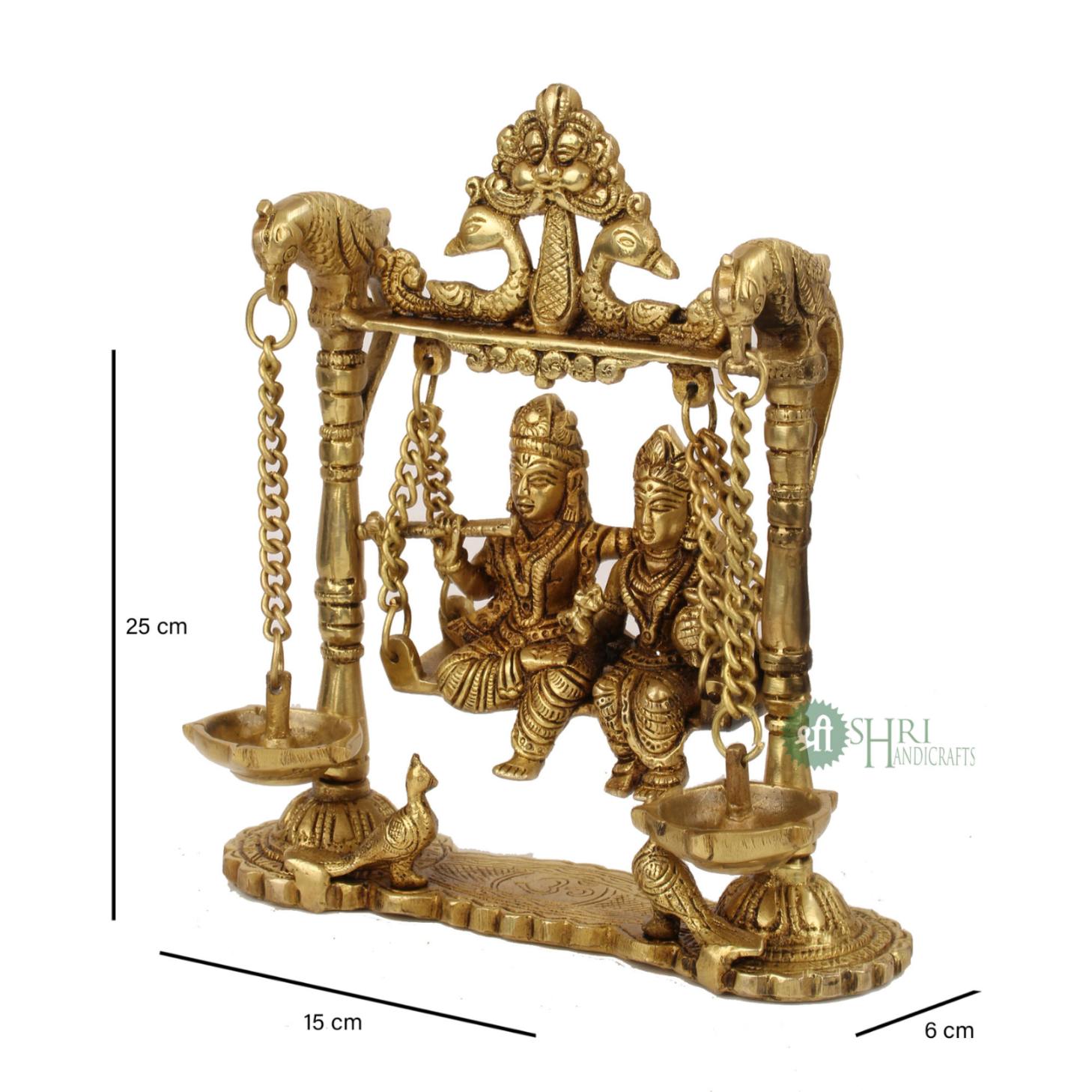 BRX-135-9 (9" BRASS JHULA RADHA KRISHNA WITH DEEPAK BRX)