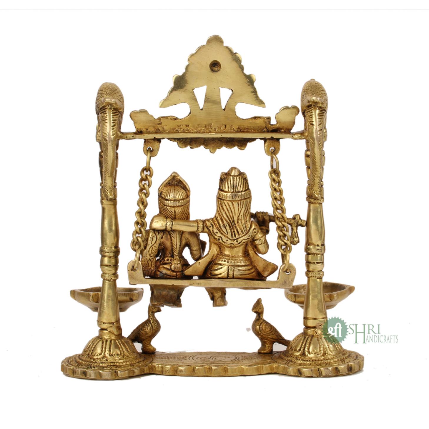BRX-135-9 (9" BRASS JHULA RADHA KRISHNA WITH DEEPAK BRX)
